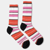 トレンディーうれしストライプのい色のパターンl赤lピンク ソックス (右)