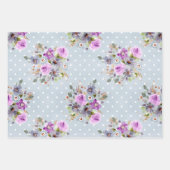 トレンディーおもしろいガーリーピンクブルーパープルフローラストライプ ラッピングペーパーシート (正面3)