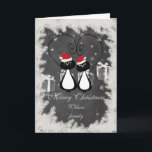 トレンディーおもしろいクリスマスサンタ猫カップルchalkboard シーズンカード<br><div class="desc">トレンディーかわいいクリスマスサンタキャットカップルのチャックボードデザイン。洗練された芸術的色合成。グラフィックモダンユニークアート作品を作った。あなたカスタマイズの名前あだ名やモノグラムを追加して、この製品を可能にする変更文字.デザイン愛好家のための完璧なギフトユニーク，すべての大事な行事のためのギフト。</div>