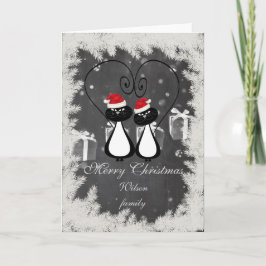 トレンディーおもしろいクリスマスサンタ猫カップルchalkboard シーズンカード