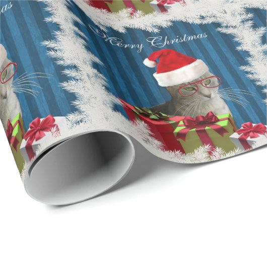 トレンディーおもしろいサンタ賢い猫クリスマス ラッピングペーパー (ロールコーナー)
