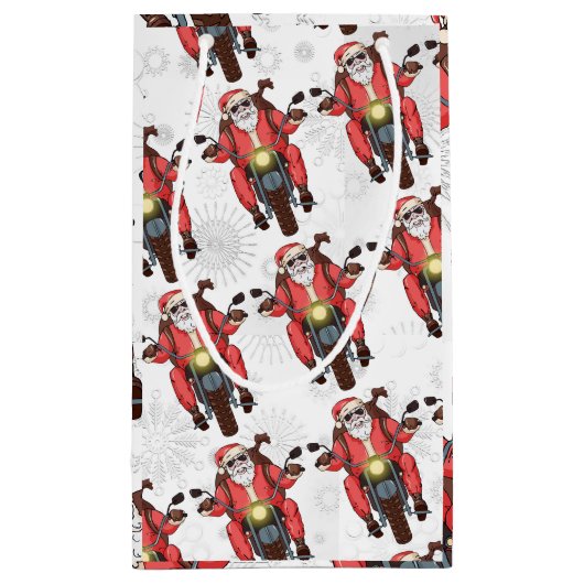 トレンディーおもしろいバイクもしくは自転車に乗る人サンタクリスマスホリデイ抱き枕 スモールペーパーバッグ (裏面)