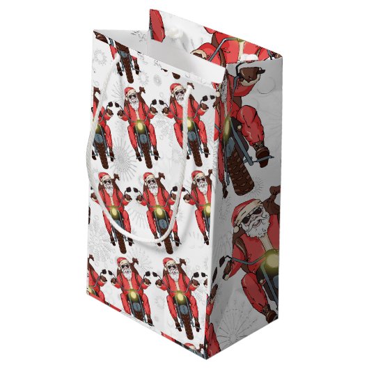 トレンディーおもしろいバイクもしくは自転車に乗る人サンタクリスマスホリデイ抱き枕 スモールペーパーバッグ (裏面アングル)