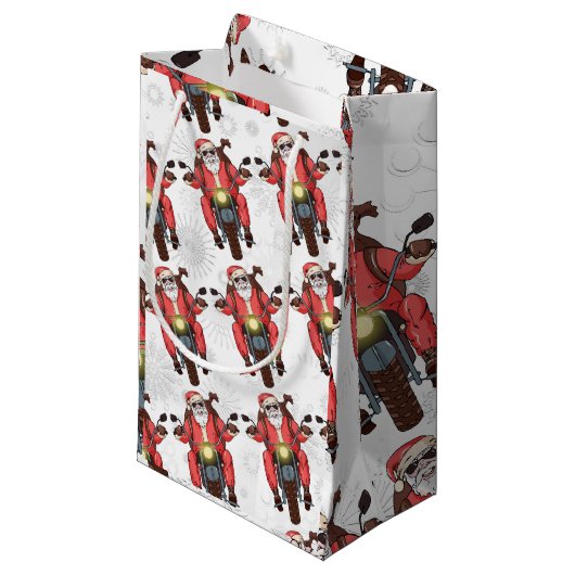 トレンディーおもしろいバイクもしくは自転車に乗る人サンタクリスマスホリデイ抱き枕 スモールペーパーバッグ (正面アングル)