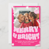 トレンディーおもしろいメリーと明るいピンクのクリスマスフォト シーズンカード (正面)