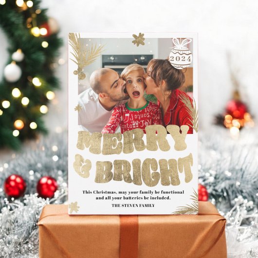 トレンディーおもしろいメリー&ブライト金ゴールドクリスマスフォト シーズンカード