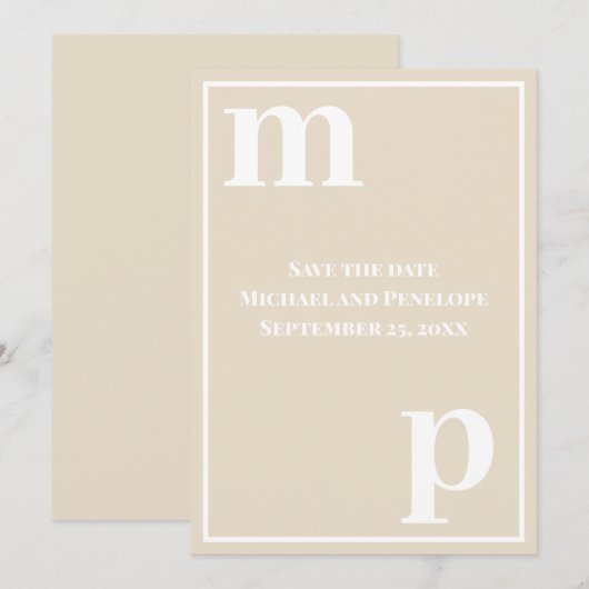 トレンディーおもしろいモノグラムシャンパンベージュザデイト 招待状 (正面/裏面)