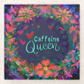 トレンディーおもしろいユニークカフェインクイーンフローラ ガラスコースター (正面)