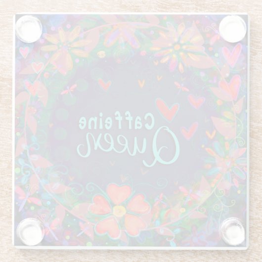 トレンディーおもしろいユニークカフェインクイーンフローラ ガラスコースター (裏面)