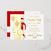 トレンディーお洒落クリスマスオーナメントパーティー 箔招待状ポストカード (正面/裏面)