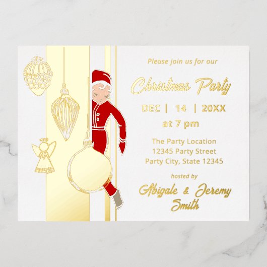 トレンディーお洒落クリスマスオーナメントパーティー 箔招待状ポストカード (正面)