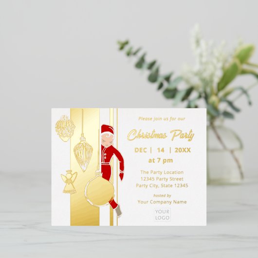 トレンディーお洒落クリスマスオーナメント 箔招待状ポストカード (立ち正面)