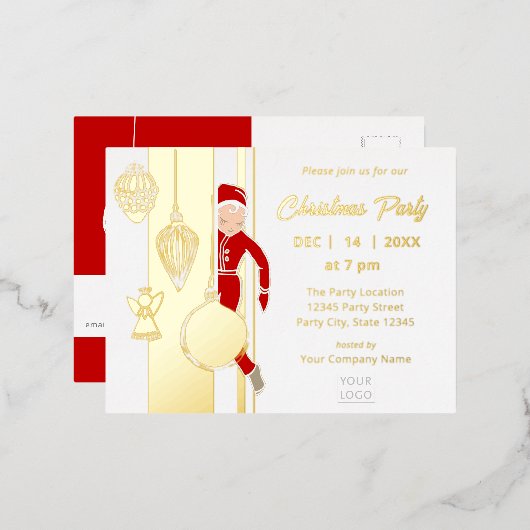 トレンディーお洒落クリスマスオーナメント 箔招待状ポストカード (正面/裏面)