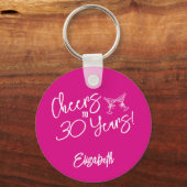 トレンディーお洒落ピンクハンドドロー30歳の誕生日 キーホルダー (正面)