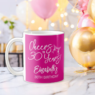 トレンディーお洒落ピンクハンドドロー30歳の誕生日 コーヒーマグカップ