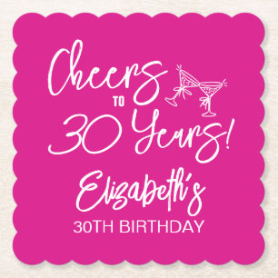 トレンディーお洒落ピンクハンドドロー30歳の誕生日 ペーパーコースター