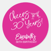 トレンディーお洒落ピンクハンドドロー30歳の誕生日 ラウンドシール (正面)