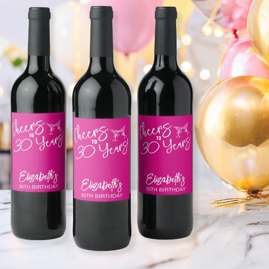 トレンディーお洒落ピンクハンドドロー30歳の誕生日 ワインラベル