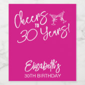 トレンディーお洒落ピンクハンドドロー30歳の誕生日 ワインラベル (シングルラベル)