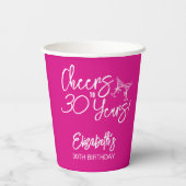 トレンディーお洒落ピンクハンドドロー30歳の誕生日 紙コップ (裏面)
