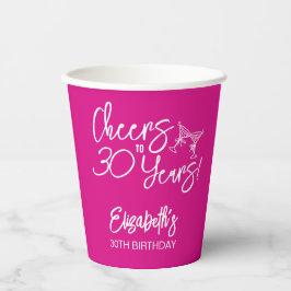 トレンディーお洒落ピンクハンドドロー30歳の誕生日 紙コップ