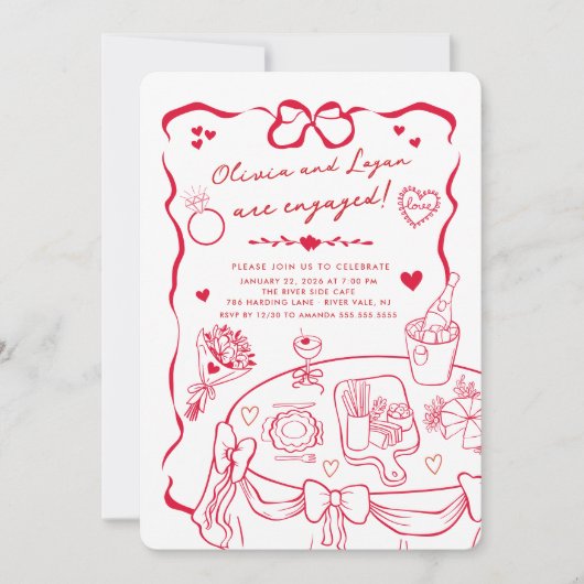 トレンディーお洒落婚約パーティ招待状 招待状 (正面)