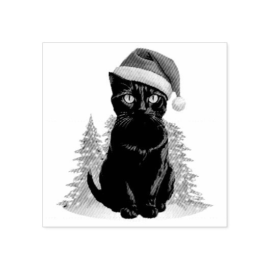 トレンディーかわいいクリスマスブラックキャットinサンタハット ラバースタンプ (インプリント)