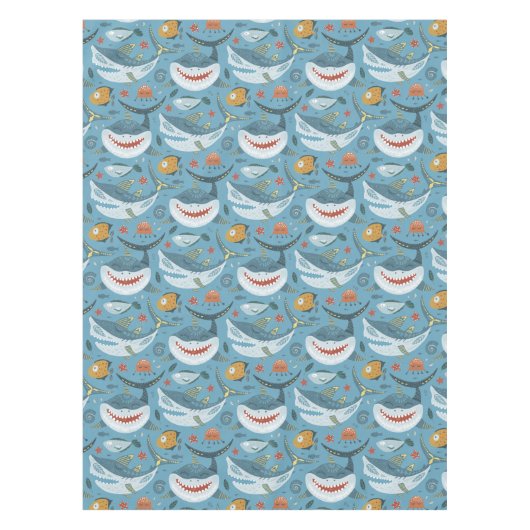 トレンディーかわいいスマイルシャーク第1回2回目の誕生日プレゼント テーブルクロス (正面)