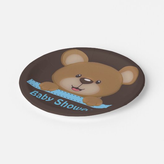 トレンディーかわいいテディベア男の子ベイビーシャワー ペーパープレート (アングル)