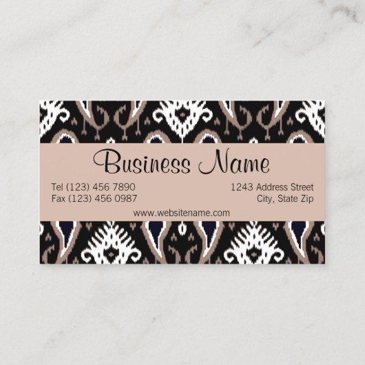 トレンディーかわいいトープ白黒イカット部族柄 名刺 (裏面)