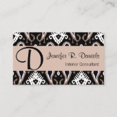 トレンディーかわいいトープ白黒イカット部族柄 名刺 (正面)