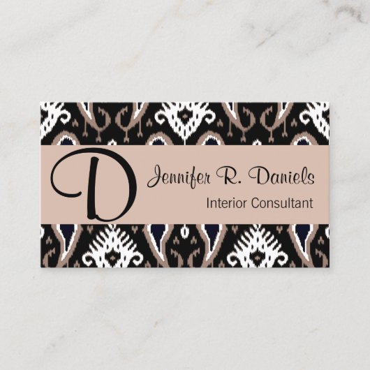 トレンディーかわいいトープ白黒イカット部族柄 名刺 (正面)