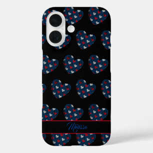 トレンディーかわいいハートブルーレッド iPhone 16ケース