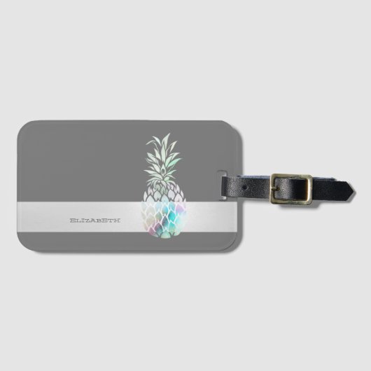 トレンディーかわいいパイナップルストライプ、パーソナライズされた- ラゲッジタグ (正面横)