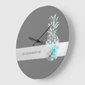 トレンディーかわいいパイナップルストライプ、-P ラージ壁時計 (傾斜)