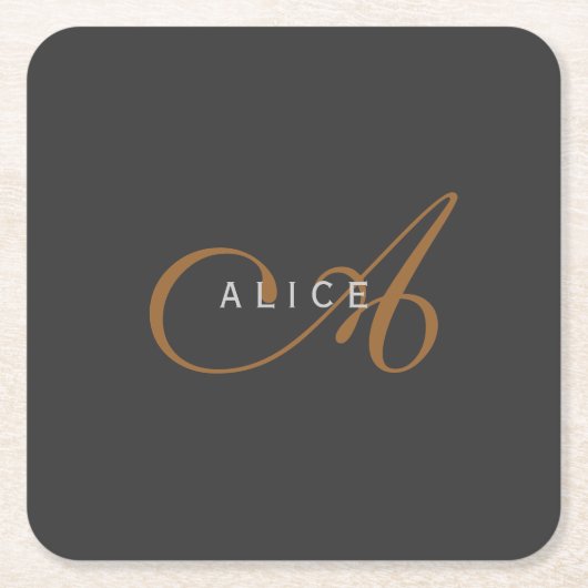 トレンディーかわいいプレーンモノグラムイニシャル名 スクエアペーパーコースター (正面)
