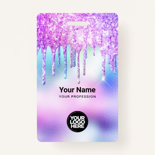 トレンディーかわいいホログラフィックグリッター乾燥従業員 バッジ (正面)