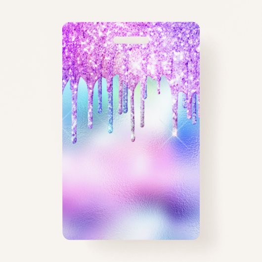 トレンディーかわいいホログラフィックグリッター乾燥従業員 バッジ (裏面)