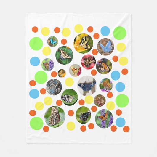 トレンディーかわいいモダン蝶水玉模様キッズ フリースブランケット (正面)