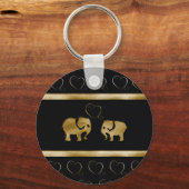 トレンディーかわいいラグジュアリーブラック/ゴールデンエレファント愛 キーホルダー (正面)