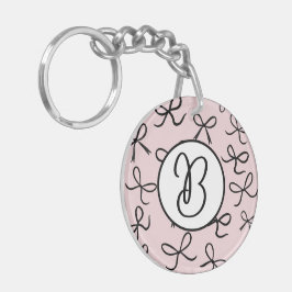 トレンディーかわいい小さな黒い弓ピンク キーホルダー