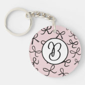 トレンディーかわいい小さな黒い弓ピンク キーホルダー (正面)