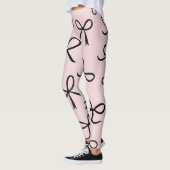 トレンディーかわいい小さな黒い弓ピンク レギンス (左)