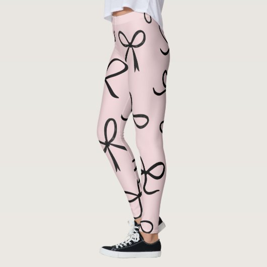 トレンディーかわいい小さな黒い弓ピンク レギンス (左)