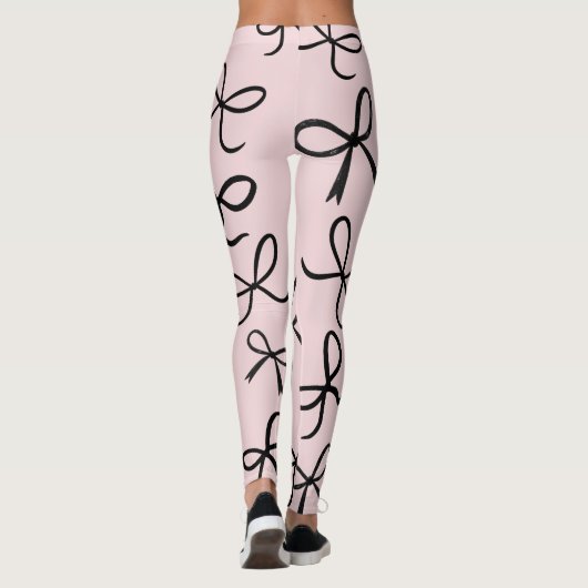 トレンディーかわいい小さな黒い弓ピンク レギンス (裏面)