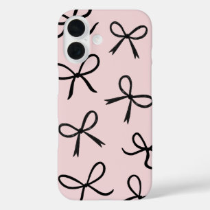 トレンディーかわいい小さな黒い弓ピンク iPhone 16ケース
