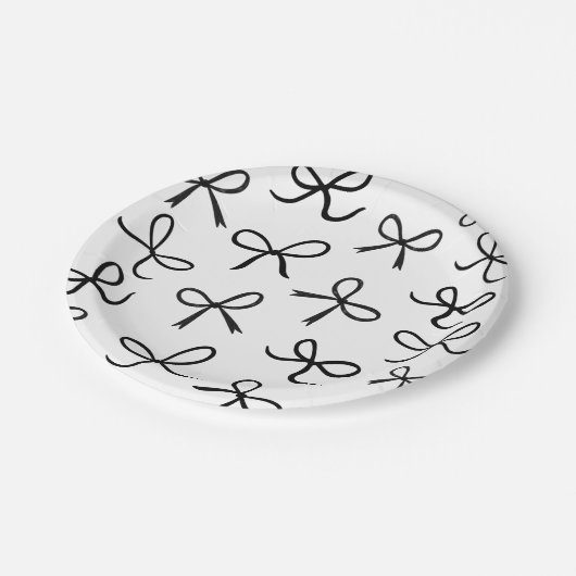 トレンディーかわいい小さな黒い弓ホワイト ペーパープレート (アングル)