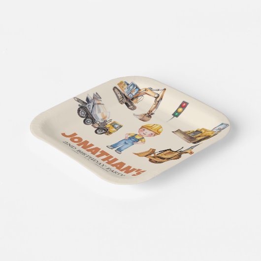 トレンディーかわいい建築車バースデーパーティー ペーパープレート (傾斜あり)