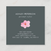 トレンディーかわいい水色ピンクの花モノグラム スクエア名刺 (裏面)