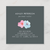 トレンディーかわいい水色ピンク金ゴールド花モノグラム スクエア名刺 (裏面)